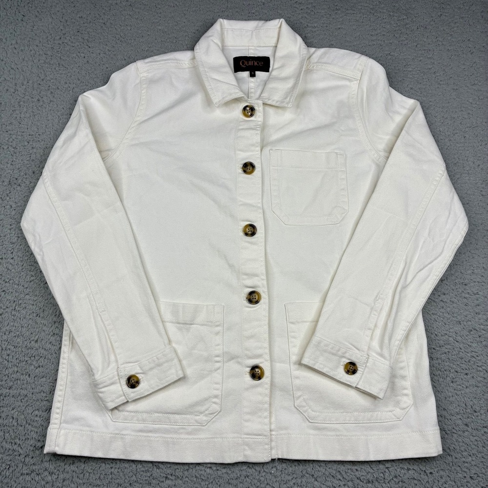 Quince Organic Comfort Stretch Chore Jacket Ivory White Women's Small